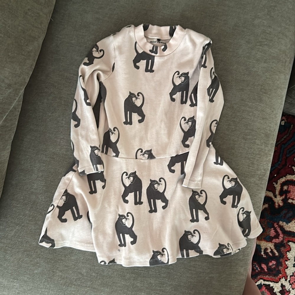 Mini Rodini White and Black Monkey Print Dress